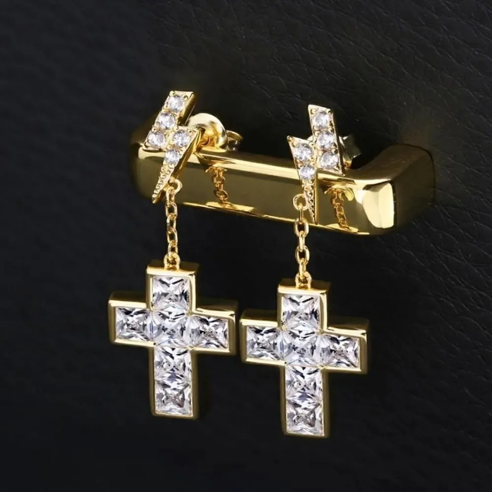 Lightning Cross Diamond Earrings